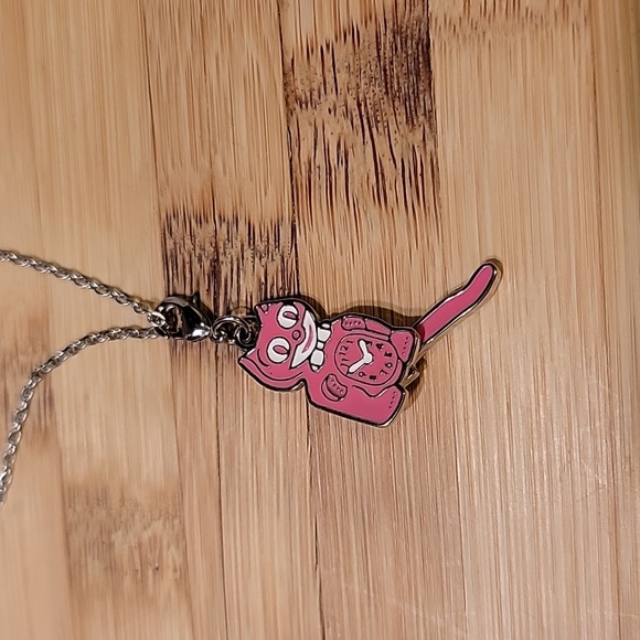 Honeysuckle Pink Kit-Cat Klock clock clip on charm necklace - Picture 2 of 5